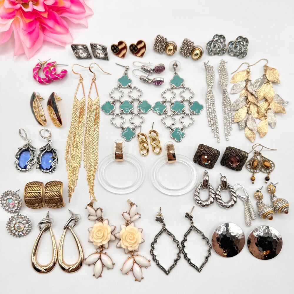 Mixed Pierced Earring Lot Vintage To Now Costume Fashion Reseller Lot 25 Pair
